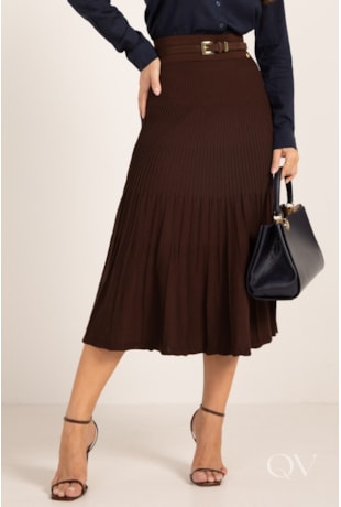 SAIA MIDI COM NERVURAS EM TRICOT MARROM - LEKAZIS