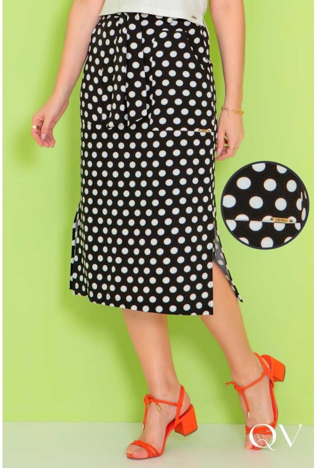 SAIA MIDI COM PASSANTES ESTAMPA POÁ P&B - PURO SHARMY SAIA MIDI COM PASSANTES ESTAMPA POÁ P&B - PURO SHARMY