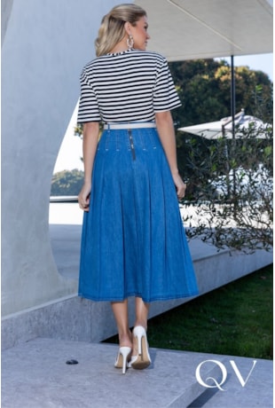 SAIA MIDI COM PREGAS EM JEANS AZUL - LUZIA FAZZOLLI