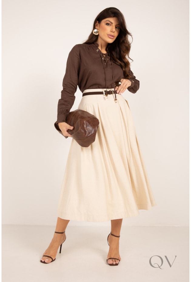 SAIA MIDI COM PREGAS EM VISCOLINHO CRU - LEKAZIS