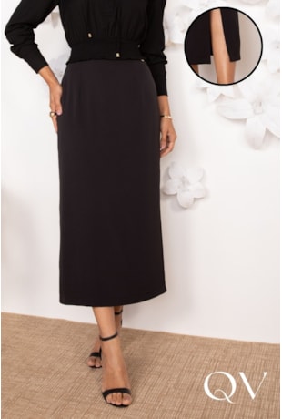 SAIA MIDI EM ALFAIATARIA PRETO - LEKAZIS