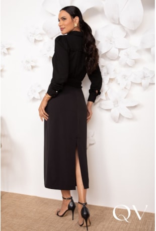 SAIA MIDI EM ALFAIATARIA PRETO - LEKAZIS