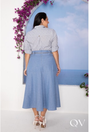 SAIA MIDI EM ALGODÃO JEANS AZUL - LEKAZIS SAIA MIDI EM ALGODÃO JEANS AZUL - LEKAZIS