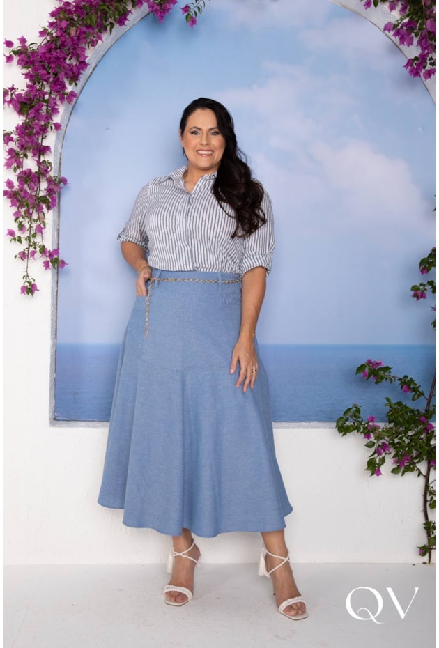 SAIA MIDI EM ALGODÃO JEANS AZUL - LEKAZIS SAIA MIDI EM ALGODÃO JEANS AZUL - LEKAZIS