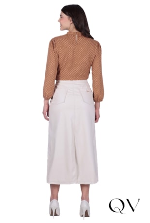 SAIA MIDI EM ASPECTO DE COURO BEGE - HAPUK