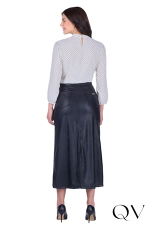 SAIA MIDI EM ASPECTO DE COURO PRETO - HAPUK