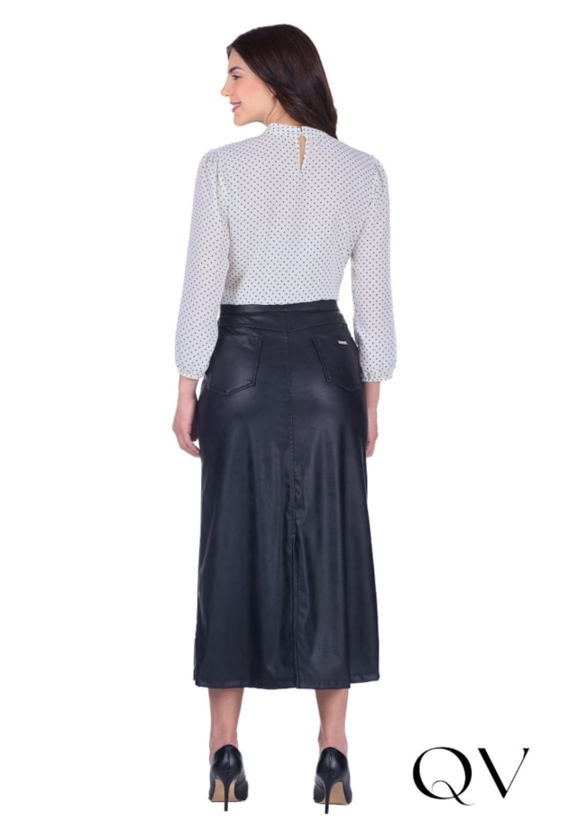 SAIA MIDI EM ASPECTO DE COURO PRETO - HAPUK