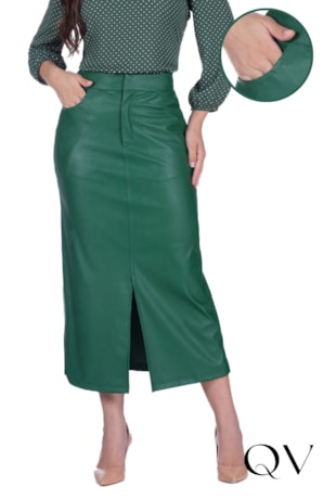 SAIA MIDI EM ASPECTO DE COURO VERDE - HAPUK
