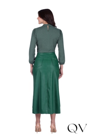 SAIA MIDI EM ASPECTO DE COURO VERDE - HAPUK