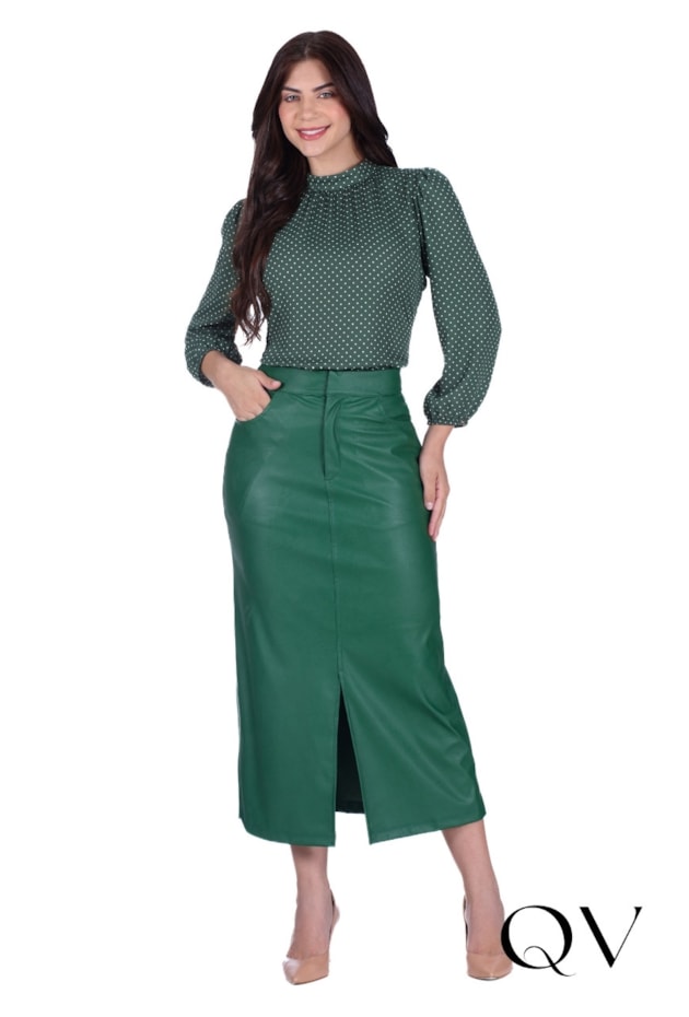 SAIA MIDI EM ASPECTO DE COURO VERDE - HAPUK