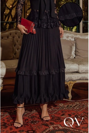 SAIA MIDI EM CHIFFON GODÊ PRETO - LUZIA FAZZOLLI
