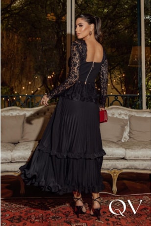 SAIA MIDI EM CHIFFON GODÊ PRETO - LUZIA FAZZOLLI