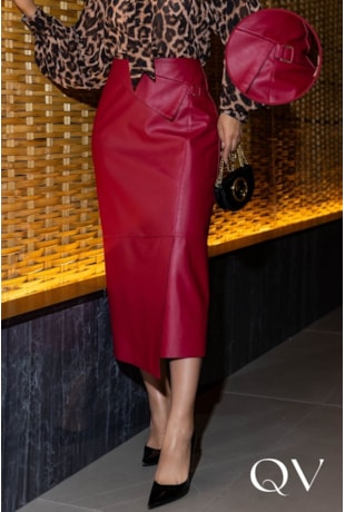 SAIA MIDI EM COURO PU VERMELHO - LUZIA FAZZOLLI