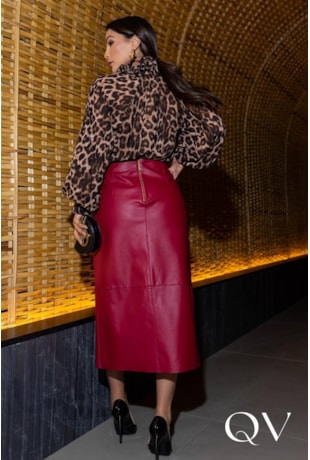 SAIA MIDI EM COURO PU VERMELHO - LUZIA FAZZOLLI