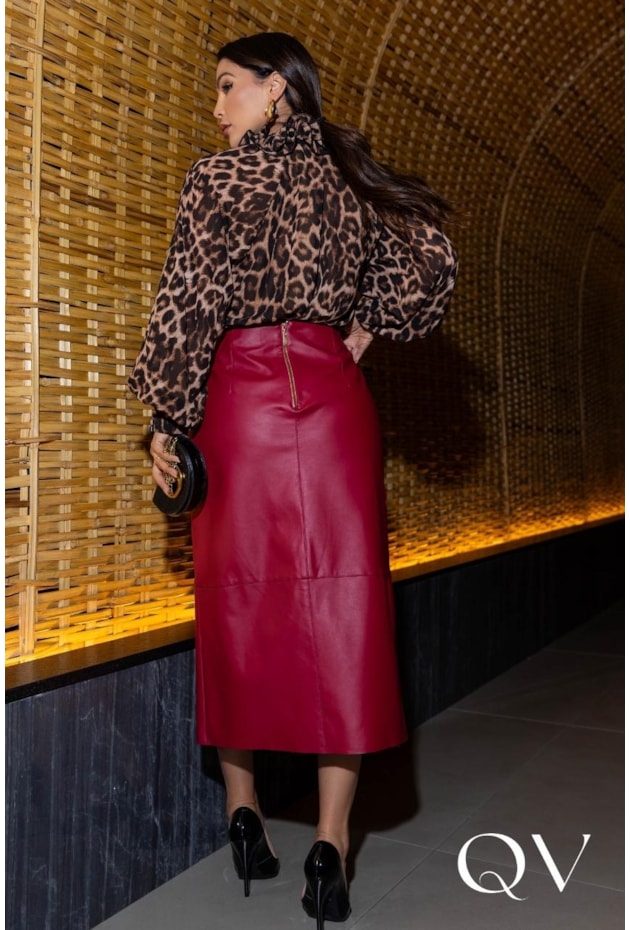 SAIA MIDI EM COURO PU VERMELHO - LUZIA FAZZOLLI