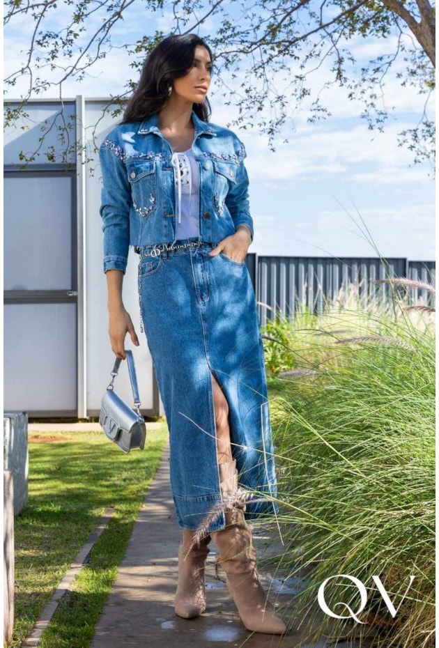 SAIA MIDI EM JEANS RETA - LUZIA FAZZOLLI