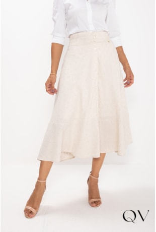 SAIA MIDI EM LINHO BORDADO FLORAL BEGE - LEKAZIS SAIA MIDI EM LINHO BORDADO FLORAL BEGE - LEKAZIS