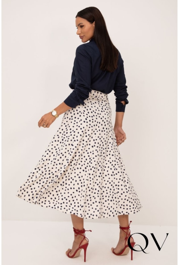 SAIA MIDI EM LINHO COM POÁS MARINHO - LEKAZIS