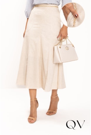 SAIA MIDI EM LINHO CRU - LEKAZIS
