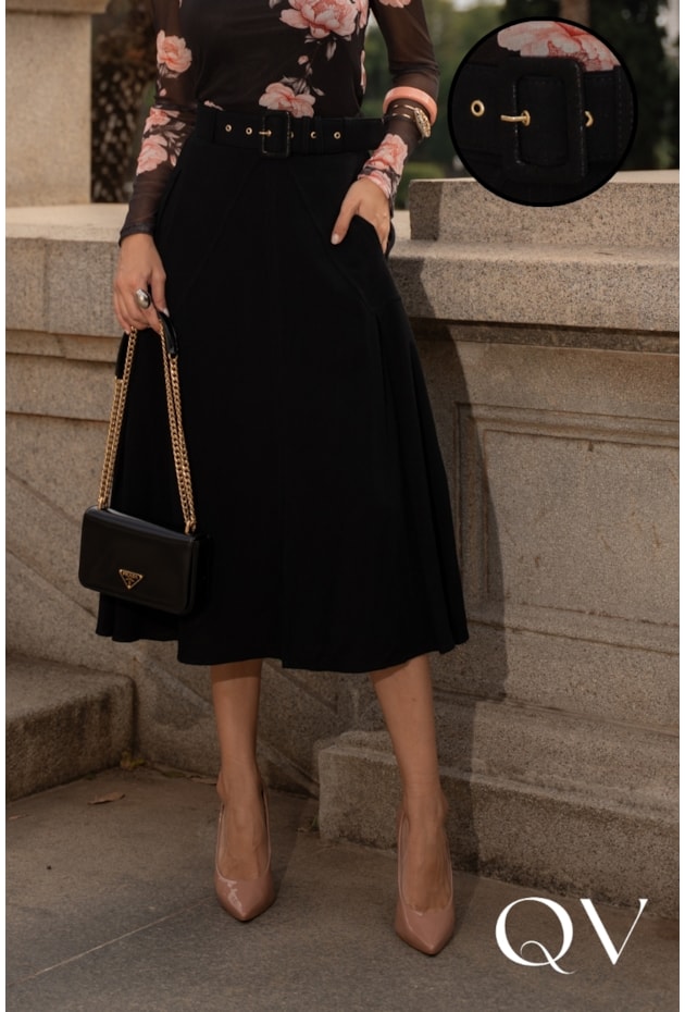 SAIA MIDI EM LINHO PRETO - JANY PIM