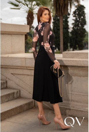 SAIA MIDI EM LINHO PRETO - JANY PIM