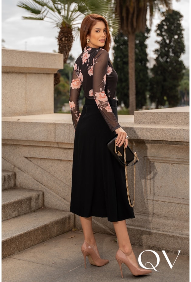 SAIA MIDI EM LINHO PRETO - JANY PIM