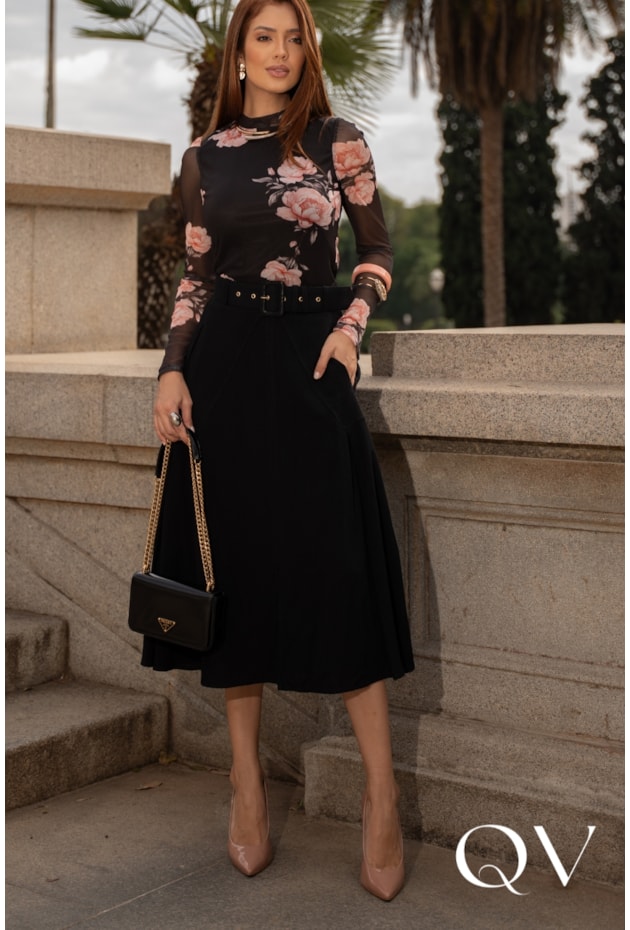SAIA MIDI EM LINHO PRETO - JANY PIM