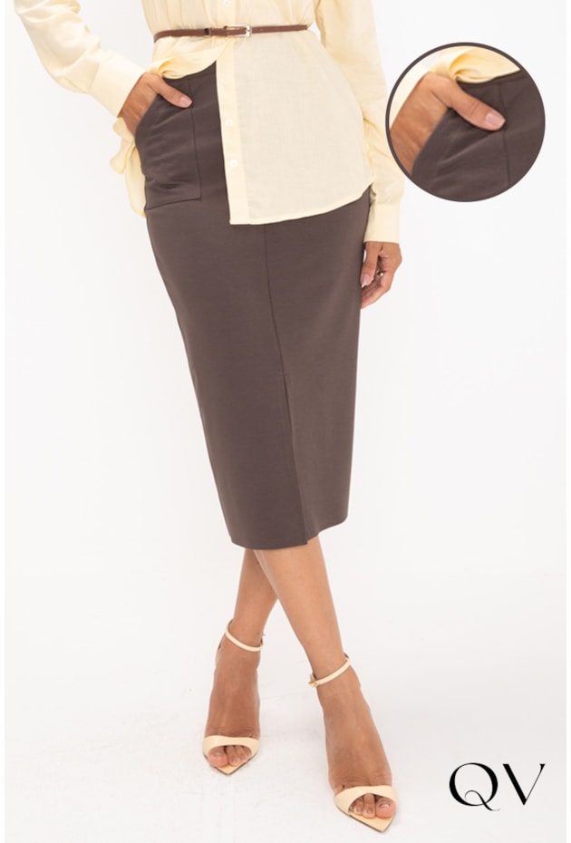 SAIA MIDI EM MALHA PONTO ROMA MARROM - LEKAZIS SAIA MIDI EM MALHA PONTO ROMA MARROM - LEKAZIS