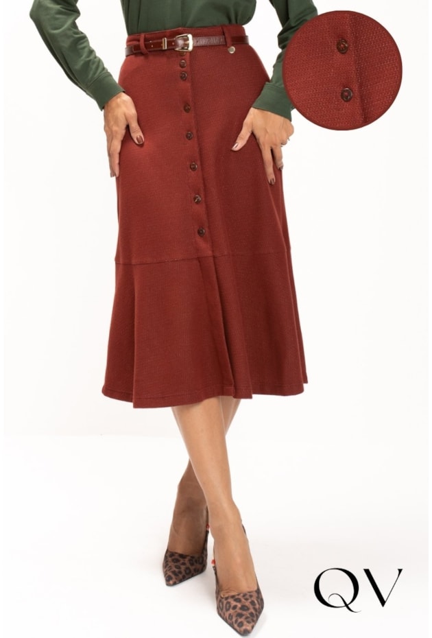 SAIA MIDI EM MALHA TRICOT MARROM IMPACTO - LEKAZIS