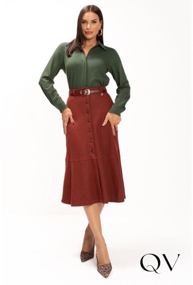 SAIA MIDI EM MALHA TRICOT MARROM IMPACTO - LEKAZIS