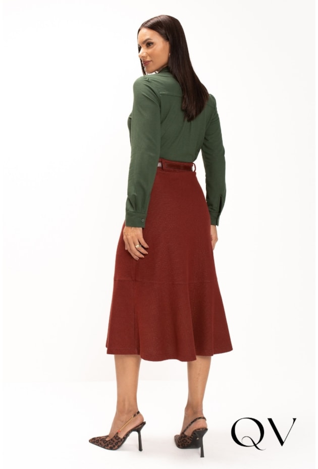SAIA MIDI EM MALHA TRICOT TERRACOTA IMPACTO - LEKAZIS