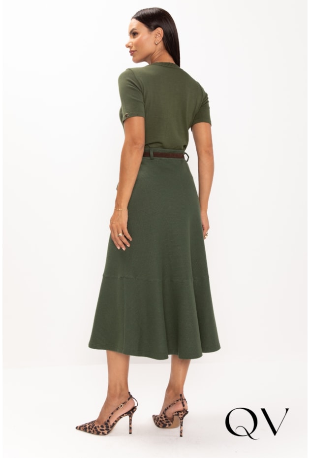 SAIA MIDI EM MALHA TRICOT VERDE MILITAR - LEKAZIS SAIA MIDI EM MALHA TRICOT VERDE MILITAR - LEKAZIS