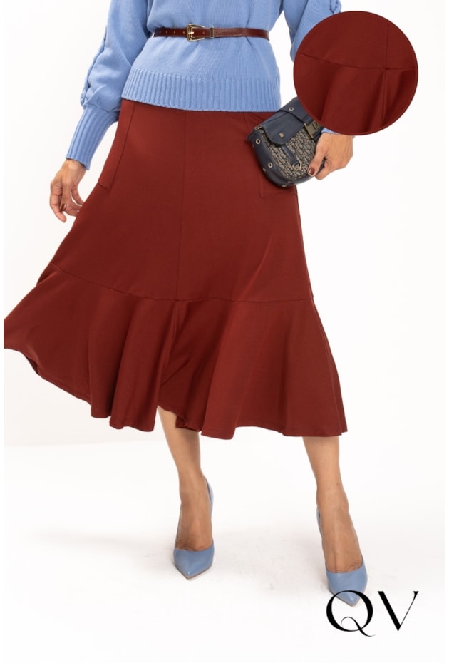 SAIA MIDI EM MOLETINHO VISCOSE MARROM - LEKAZIS