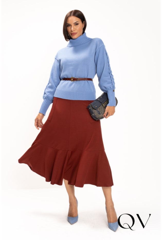 SAIA MIDI EM MOLETINHO VISCOSE MARROM - LEKAZIS