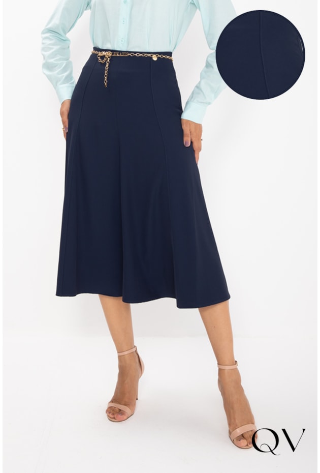 SAIA MIDI EM PLANO ALFAIATARIA DE NESGAS MARINHO - LEKAZIS SAIA MIDI EM PLANO ALFAIATARIA DE NESGAS MARINHO - LEKAZIS