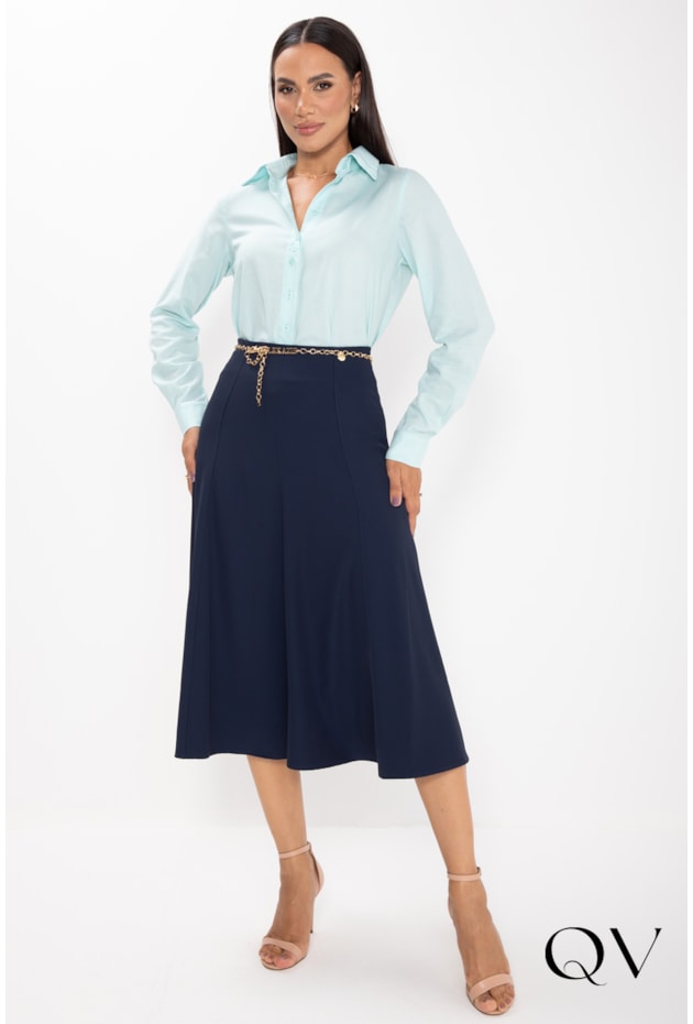 SAIA MIDI EM PLANO ALFAIATARIA DE NESGAS MARINHO - LEKAZIS SAIA MIDI EM PLANO ALFAIATARIA DE NESGAS MARINHO - LEKAZIS