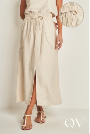 SAIA MIDI EM PLANO VISCOFLOW PERÓLA - DOCE TRAMA SAIA MIDI EM PLANO VISCOFLOW PERÓLA - DOCE TRAMA