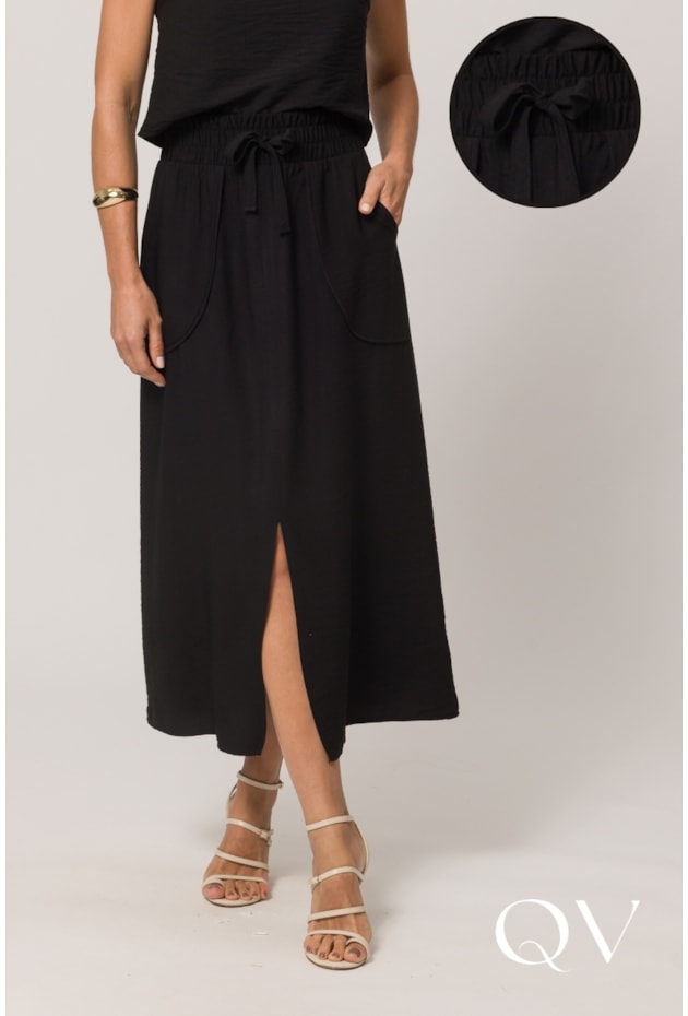 SAIA MIDI EM PLANO VISCOFLOW PRETO - DOCE TRAMA