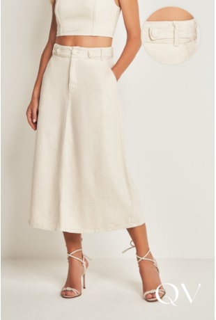 SAIA MIDI EM SARJA LINHO NATURAL - DOCE TRAMA SAIA MIDI EM SARJA LINHO NATURAL - DOCE TRAMA