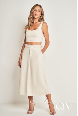 SAIA MIDI EM SARJA LINHO NATURAL - DOCE TRAMA SAIA MIDI EM SARJA LINHO NATURAL - DOCE TRAMA