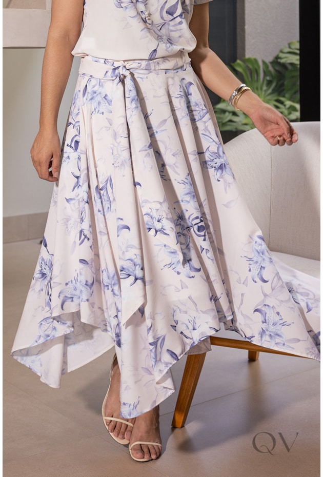 SAIA MIDI EM TOQUE DE SEDA FLORAL - JANY PIM