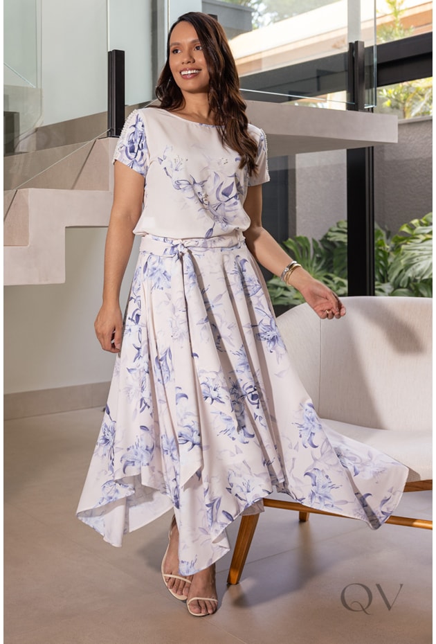 SAIA MIDI EM TOQUE DE SEDA FLORAL - JANY PIM