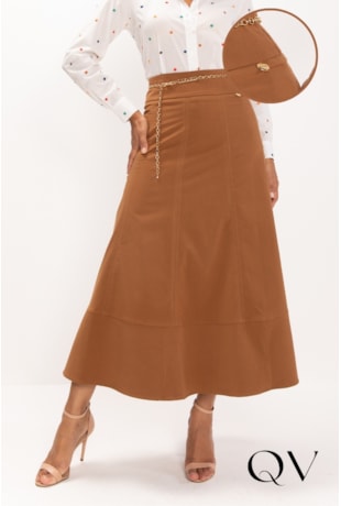 SAIA MIDI EM TRICOLINE CARAMELO - LEKAZIS SAIA MIDI EM TRICOLINE CARAMELO - LEKAZIS