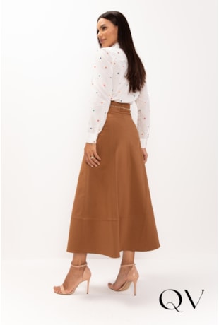 SAIA MIDI EM TRICOLINE CARAMELO - LEKAZIS
