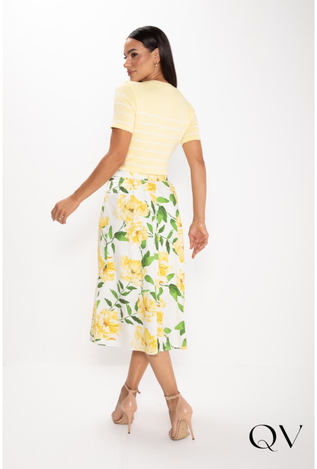 SAIA MIDI EM TRICOLINE COM ESTAMPA FLORAL - LEKAZIS SAIA MIDI EM TRICOLINE COM ESTAMPA FLORAL - LEKAZIS