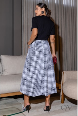 SAIA MIDI EM TRICOLINE VICHY BORDADO XADREZ - LUZIA FAZZOLLI