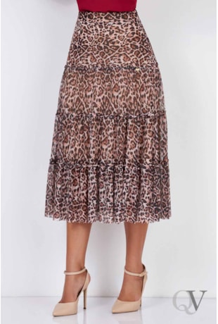 SAIA MIDI EM TULE ANIMAL PRINT - VIA TOLENTINO