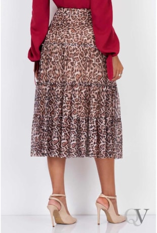 SAIA MIDI EM TULE ANIMAL PRINT - VIA TOLENTINO