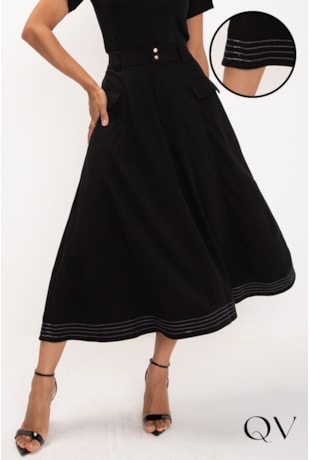 SAIA MIDI EM VISCOSE PIQUET PRETO - LEKAZIS