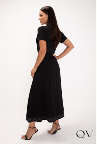 SAIA MIDI EM VISCOSE PIQUET PRETO - LEKAZIS